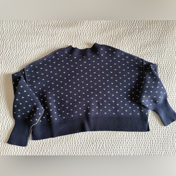 Free People Easy Street Cropped Sweater NWT Navy Combo Medium - Picture 4 of 4